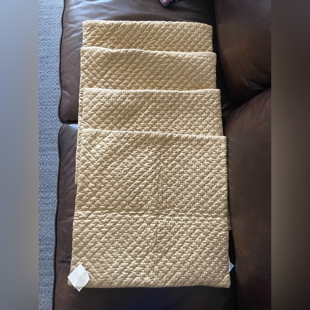 Pottery Barn Gold Quilted Silk Pillow Shams 20x20” Set of 4